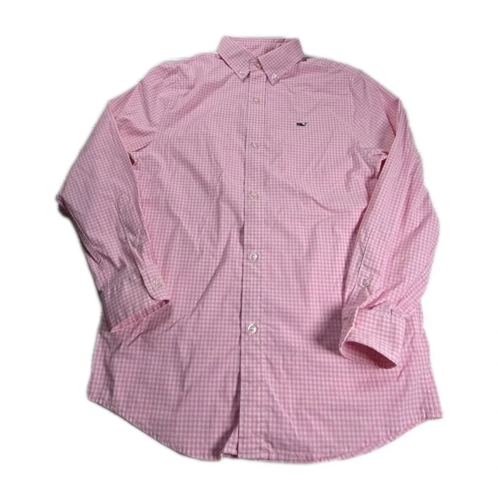 Vineyard Vines‎ Shirt Youth PINK Gingham Performance Button Down Stretch